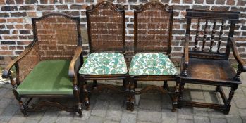 Pair of cane seated 17th century style dining chairs,