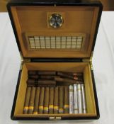 Humidor containing 9 Cohiba Cuban cigars, 6 Romeo Y Julieta Cuban cigars,