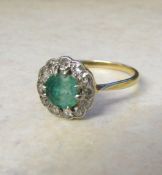 18ct gold diamond and emerald ring, diamonds 0.