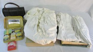Boxed vintage christening gowns (2), boxed night gown, crocodile handbag,