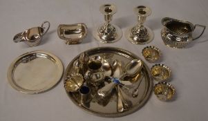 Silver plate including a pair of candlesticks, tray,