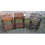 Pair of side tables and a nest of chinoiserie lacquer tables