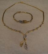 Tested as 9ct gold and cubic zirconia matching necklace and bracelet, total approx weight 39.