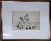 WWII cartoon watercolour 'Reinforcement Unit 1946' signed BB 55 cm x 45 cm