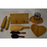 Treen including rolling pins, book stand,