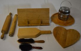 Treen including rolling pins, book stand,