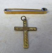 9ct gold tie pin & 9ct gold cross total weight 2.