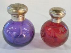 2 silver topped glass perfume bottles Birmingham 2006 & 1998 H 11 cm and 10.