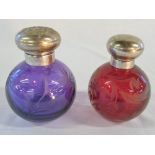 2 silver topped glass perfume bottles Birmingham 2006 & 1998 H 11 cm and 10.