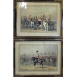 Pair of framed photographic reproductions of 18th century military watercolours