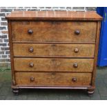 Victorian chest of drawers with walnut veneer on turned legs W127cm by H121cm