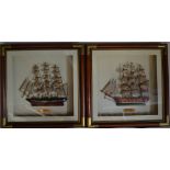 Pair of framed 3D pictures of the Mayflower and Cutty Sark