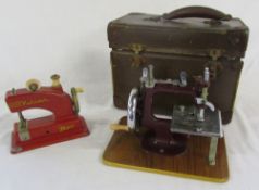 Vintage miniature sewing machine with box & miniature toy 'Vulcan Minor' sewing machine