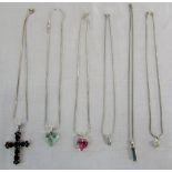 Assorted silver necklaces and pendants (6)
