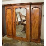 Large breakfront mahogany Victorian mirror fronted triple wardrobe / linen press H207cm by W226cm