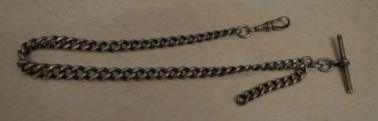 Silver watch chain with T bar, approx weight 1.