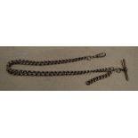 Silver watch chain with T bar, approx weight 1.