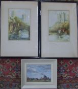 Pair of prints of Durham Cathedral & an oil on board of a rural scene by William Ferguson 27.