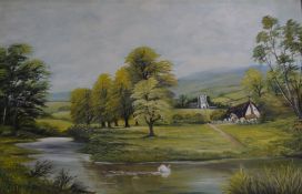 Oil painting of a landscape scene