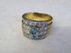 18ct gold aquamarine and diamond ring (aquamarine 1.10ct, diamonds 0.