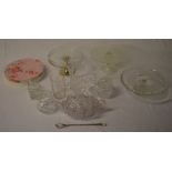 Glassware including cakestands and a pair of glass candlesticks