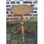 Small reproduction Georgian tripod table with makers label Waring & Gillow,