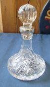 Small glass decanter with silver cuff Sheffield 1990 H 18 cm