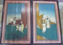 2 Chinese painted wooden panels 61 cm x 96 cm