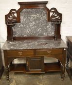 Late Victorian high back washstand with marble top & splash back,