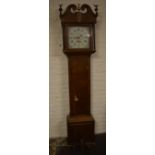 Oak 30 hour longcase clock with painted face inscribed Mason,