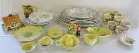 Various ceramics inc Victorian blue rose table ware & Carlton ware (2 boxes)