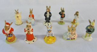 10 Royal Doulton Bunnykins figures - Santa, Judge, Seaside, Storytime, Boy Skater, Angel,