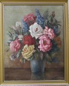 Oil on canvas of a vase of roses 46 cm x 56 cm