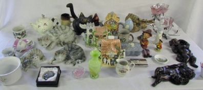 Various ceramics inc teapots and cat figurines
