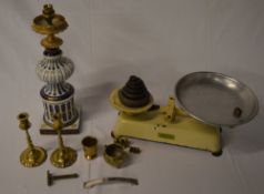 Ceramic lamp, Harper scales with weights,