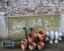 Terracotta plant pots, garden lawn aerator,