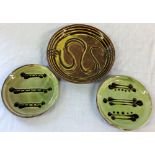 Winchcombe pottery slipware plate & 2 smaller dishes