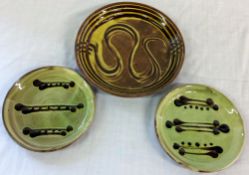 Winchcombe pottery slipware plate & 2 smaller dishes