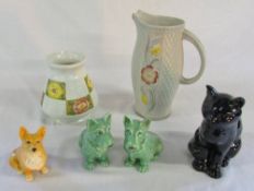 Sylvac dogs and a cat & H J Wood Burslem vase and jug