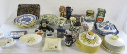 Selection of ceramics inc Midwinter, Hornsea, tins, clock,