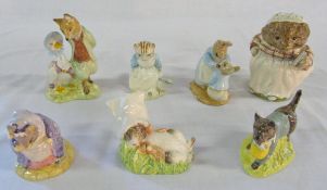 7 Royal Albert Beatrix Potter figures inc Jemima Puddleduck with Foxy Whiskered Gentleman,