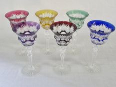 6 coloured wine glasses (2 a/f)