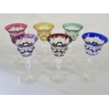 6 coloured wine glasses (2 a/f)