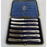 Cased set of silver handled butter knives Sheffield 1914 maker Stevenson & Law