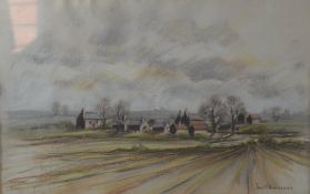 Joan M Hargreaves, framed pastel of a farmstead scene 67.