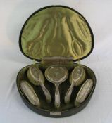 Cased silver and mother of pearl dressing table set Birmingham 1909 maker William Hair Haseler