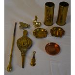 Various brassware including 2 shell cases,