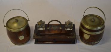 Inkstand and two similar biscuit barrels