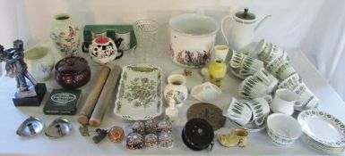 Selection of ceramics inc Aynsley and Coalport, fishing reel,