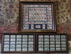 Framed Wills cigarette cards 'Railway Engines' (2) and Ogdens cigarette cards 'Flags & Funnels of